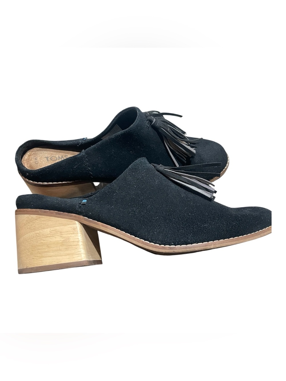 TOMS Leila Black Suede Tassel Mules Women's Size 11